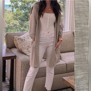 Anthropologie DONNI. Cotton Ribbed Open Front Cardigan Duster Pockets Casual NWT